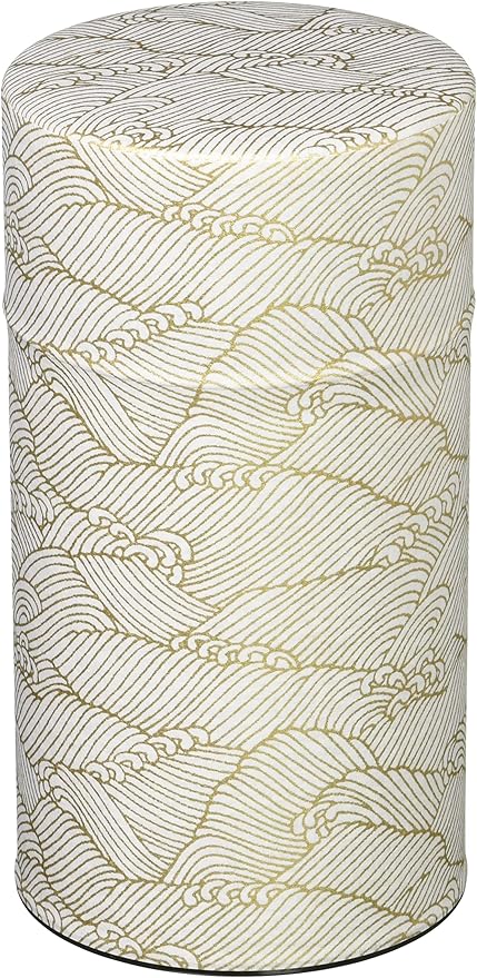 Yamako Pokkan a Japanese Tea Tin Canister, Air Tight, Double Lid, 200g Tea Capacity (Wave - Japanese Traditional Wave Pattern, L - 200g)