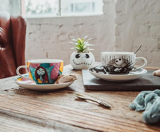 Silver Buffalo Disney Nightmare Before Christmas Jack and Sally Ceramic Tea Cup Set, 6.7 Ounces