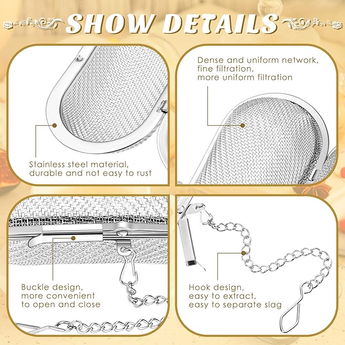 Hoolerry 3 Pcs Tea Ball Infusers Loose Leaf Tea Strainers Steeper Stainless Steel Mesh Floating Oval Filters 4.25 x 1.75 Inch for Kitchen and Home