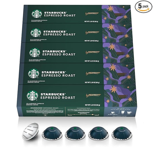 Starbucks by Nespresso Vertuo, Dark Roast Espresso, 50-count Espresso Pods, Brews 1.35 oz.
