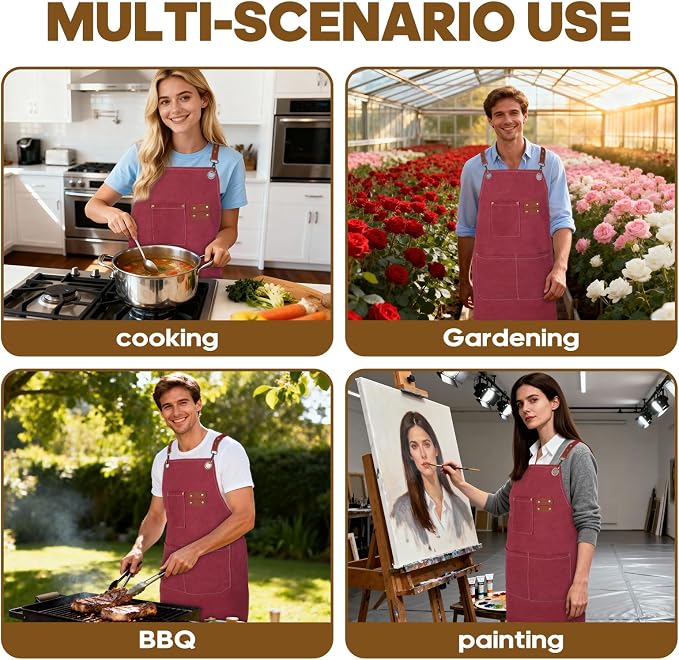 Aprons For Women Men With Large Pockets, Waterproof Cotton Chef Aprons For Cooking Server Grilling Bbq Kitchen - Image 7