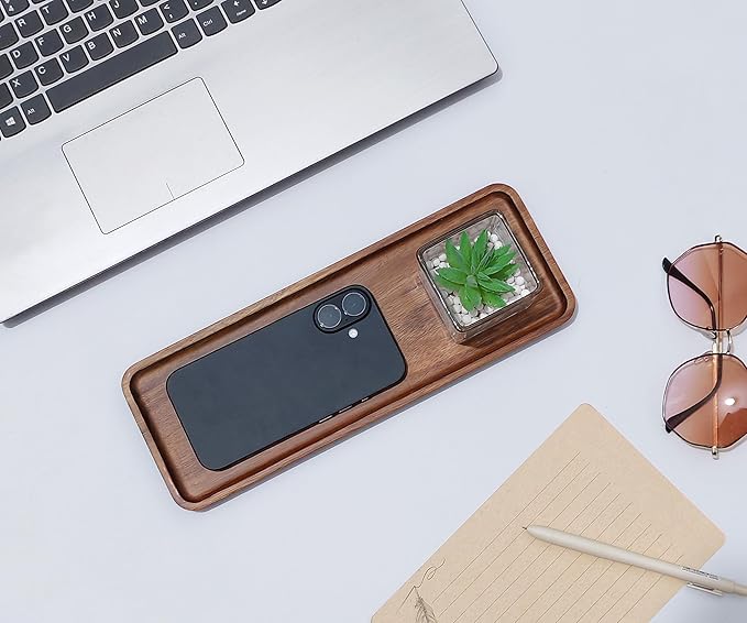 Small Wooden Tray (11.3 x 4.1 inch), Rectangular Mini Serving Tray for Coffee Tables, Dessert, Snack, Fruit, Acacia Wood Platter for Vegetable, Decor Restaurant