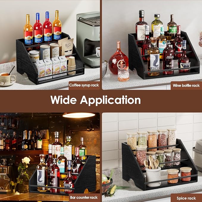 Nuovoware Liquor Bottle Display Shelf, 3 Step Countertop Liquor Wine Rack, Home Retro Shelf Stand for Mini Bar, Cabinet, Bar Essentials for Whiskey, Spirits, Coal Black - Image 6