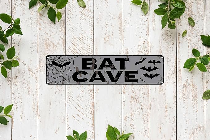 Bat Cave Metal Sign 4x16in Funny Man Cave Plaque for Garage Bedroom Bar Rustic Home Bathroom Wall Decor