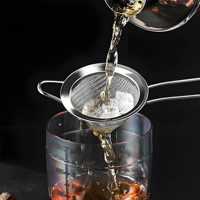 3-Piece Stainless Steel Fine Mesh Strainer Set - Conical Tea & Cocktail Filter for Loose Leaf, Food, Bar Use - Ergonomic Durable Kitchen Colander Tool