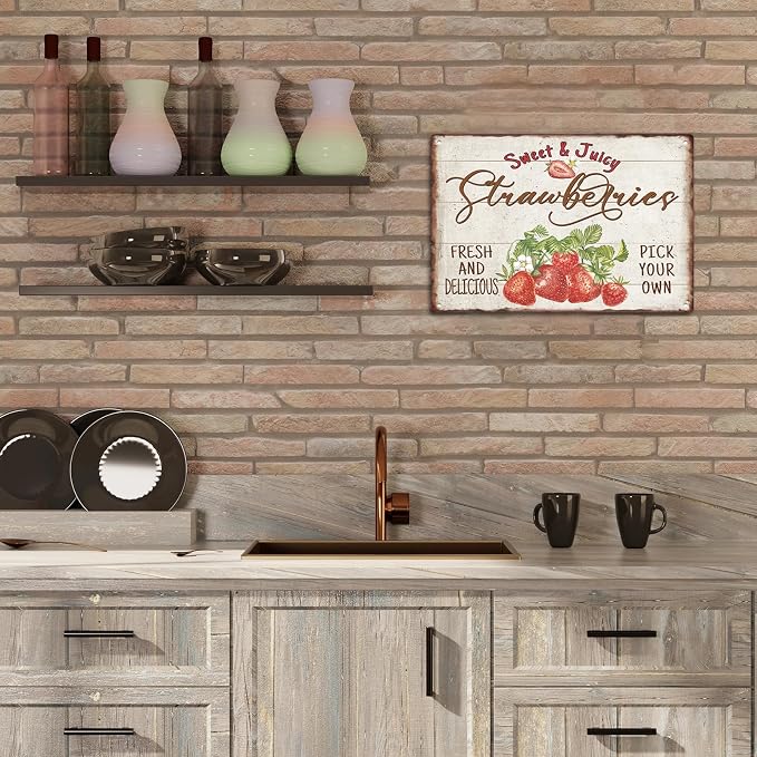 Sanwarm Metal Sign 8X12 Inch, Strawberry Leaves Flower Vintage Tin Sign Wall Art Decor for Home, Living Room, Kitchen, Garden, Bedroom, Office, Hotel, Cafe And Pub Decoration - Image 5