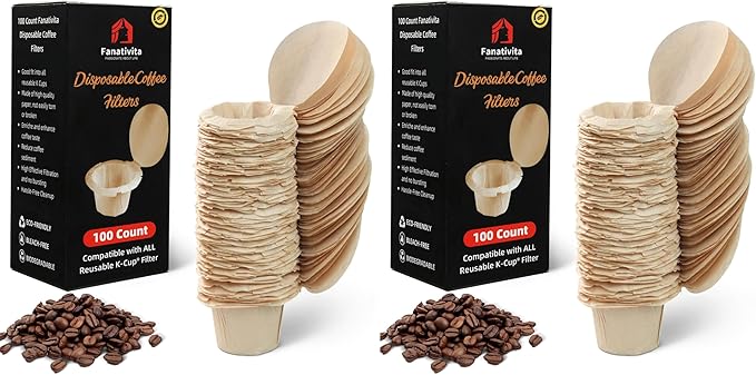 100 Count Fanativita K Cup Filters Disposable with Genius Lid Design, Fit All Reusable K Cups for Keurig (Unbleached) (Pack of 2)