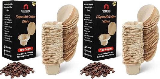 100 Count Fanativita K Cup Filters Disposable with Genius Lid Design, Fit All Reusable K Cups for Keurig (Unbleached) (Pack of 2)