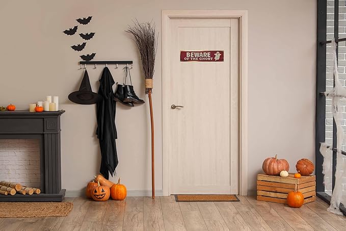 Vintage Tin Halloween Sign Retro Metal Beware Of The Ghost Signs For Home Decor Stylish Wall Art Plaques Gift For Home Bathroom Kitchen And Gothic Wall Decor In Every Room 4x16 In