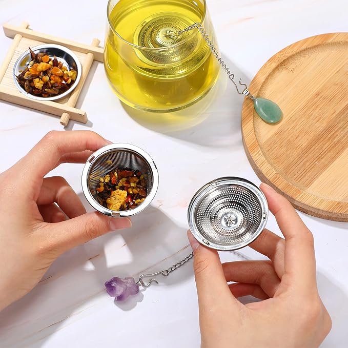 Vesici 6 Sets Loose Leaf Tea Infusers Stainless Steel Steeper Ball for Loose Tea Holder Mesh Strainer Filters with Drip Trays and Pendant