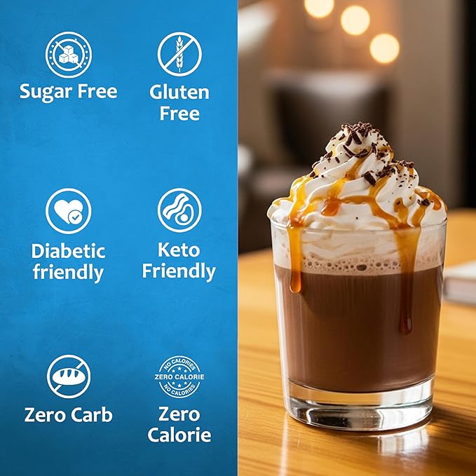 Syruvia Sugar Free Coffee Syrup, Caramel Chocolate Flavored Syrup for Drinks, Lattes and Desserts – 25.4 fl oz