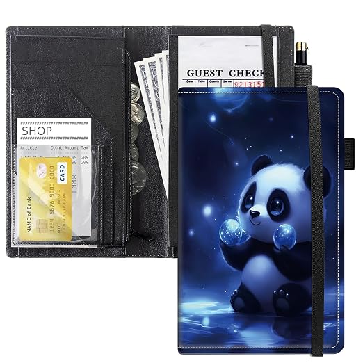 Server Books for Waitress, 5x9 Inch Waitstaff Server Order Pads, 11 Large Pockets, Cute PU Leather Waitress Book Server Wallet with Elastic Band Fit Server Apron,Panda with Orbs by Unknown