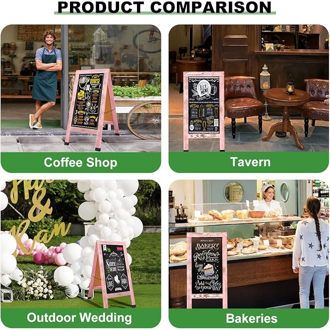 Large Sandwich A-Frame Chalkboard Sign - 40 x 20 Inches Pink Magnetic Wooden Chalk Board for Sidewalk, Stand up Double-Sided Outdoor Easel Display for Restaurant Cafe Shop Wedding Party or Business - Image 7