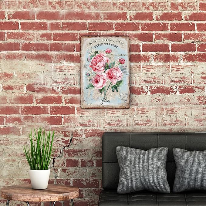 Sanwarm Metal Sign 8X12 Inch, Pink Floral Rose Vintage Tin Sign Wall Art Decor for Home, Living Room, Kitchen, Garden, Bedroom, Office, Hotel, Cafe And Pub Decoration - Image 5