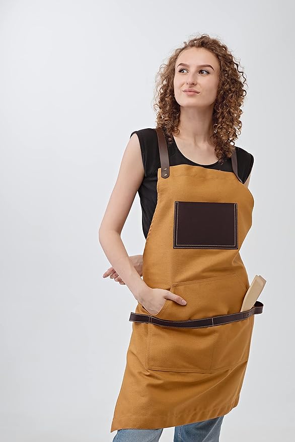 OleksynPrannyk Work Apron in Non-Waxed Canvas with Cross Straps Adjustable