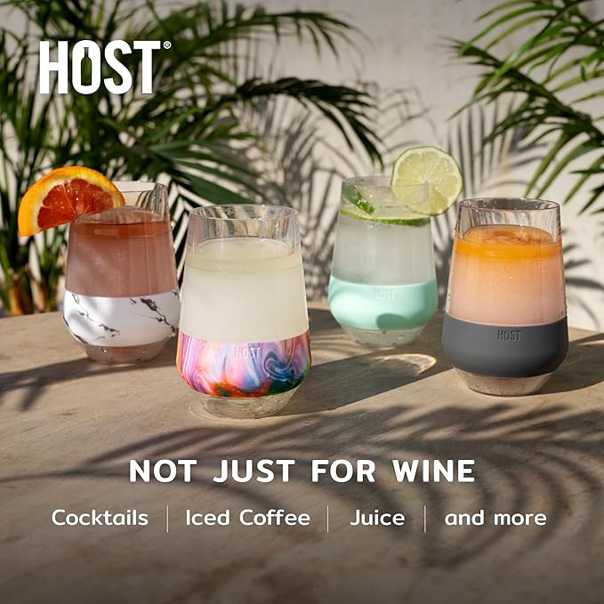 HOST Freeze XL Cooling Cup in Double Walled Insulated Freezable Drink Chilling Tumbler with Freezing Gel, 12 Ounces - Set of 2, Marble