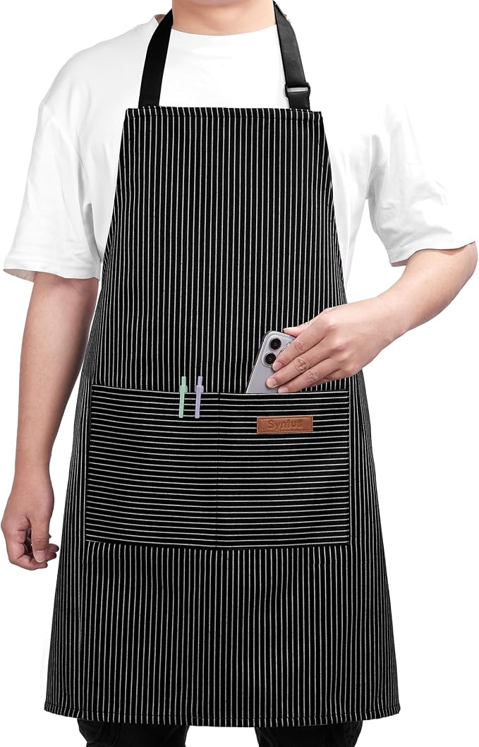 Syntus Chef Apron for Men Women with Pockets, Thick Grilling BBQ Apron | Machine Washable, Thick & Soft, Full Coverage, Adjustable Strap, Long Ties, 2 Pockets, Multi-Purpose, BBQ, Gift by Syntus