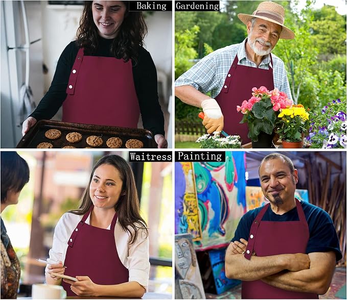 Hongsome Adjustable Button Apron for Women Men Artist Painting Pottery Garden Cooking Kitchen Chef 3 Pockets Waterproof M-XXL - Image 6