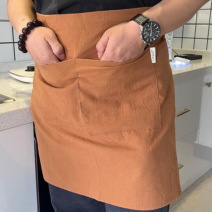 Cityelf Half Apron for Women Men Cotton Linen with 2 Large Pockets Waist Short Bistro Server Aprons Waiter Waitress Unisex - Image 7