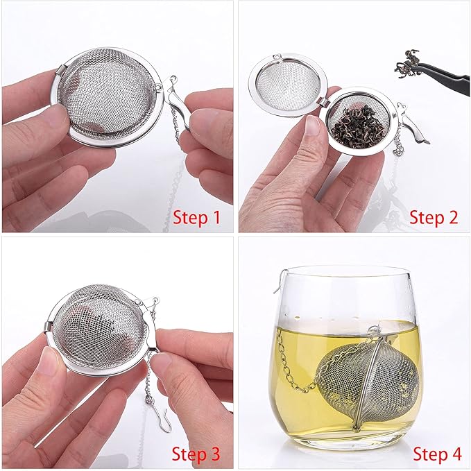 12 Pack Tea Ball Infuser Stainless Steel Mesh Tea Strainer Filters Tea Interval Diffuser with Extended Chain Hook for Brew Loose Leaf Tea and Spices & Seasonings