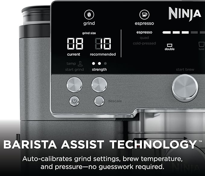 Ninja Luxe Cafe Premier Series, Espresso Machine, Drip Coffee, Rapid Cold Brew, Integrated Grinder, Hands-Free Frother, with Knock Box, Water Filter, Cleaning Tablets, Descaler, ES601GM