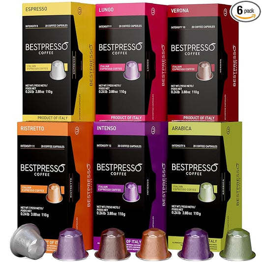 Bestpresso Coffee for Nespresso Original Machine 120 pods Certified Genuine Espresso Variety Pack Pods Compatible with Nespresso Original