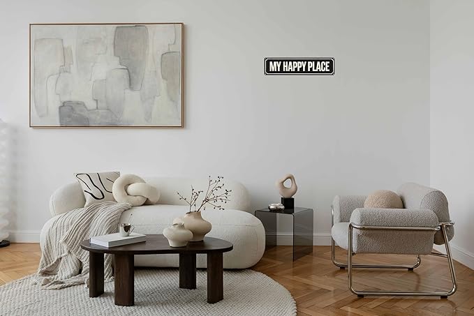 My Happy Place Metal Sign 4x16in Boho Cute Plaque for Bedroom Bathroom Home Nursery Wall Decor Gift Poster