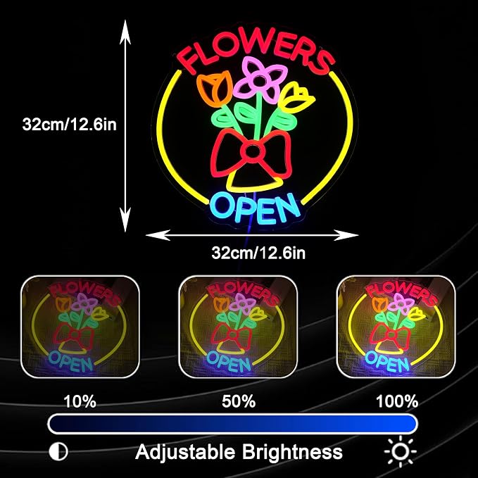 Flowers Open Neon Sign for Business Decor Dimmable Beautiful Flower Shop Neon Light Sign Bright Open Light up Sign for Florist Garden Supermarket Souvenir Store Bar Home Party Window Art Wall - Image 4