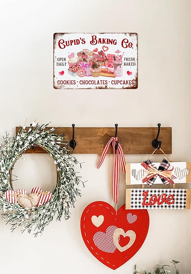 Cupid’S Baking Co Metal Tin Sign Cookies Chocolate Cupcake Valentine's Day Sign for Home Kitchen Restaurant Farmhouse Coffee Bar Wall Decor Decoration Art Sign Vintage Poster 8x12 Inch - Image 5
