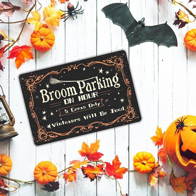 Broom Parking Only Violators Will Be Toad Tin Sign Vintage Halloween Metal Signs for Home Cafe Bar Porch Yard Front Door Indoor Outdoor Decor Sign Pre-Drilled Holes for Easy Installation 8x12 inch - Image 6