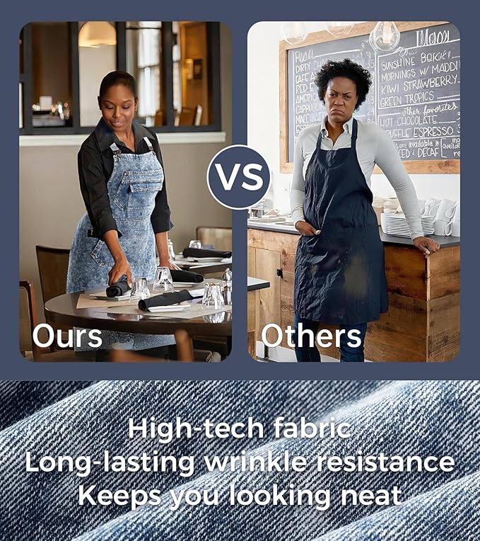 Denim Apron with Pockets for Hair Stylist Gardening Craftsmen Barista Women Hairdresser Jean Work Apron Cross Straps