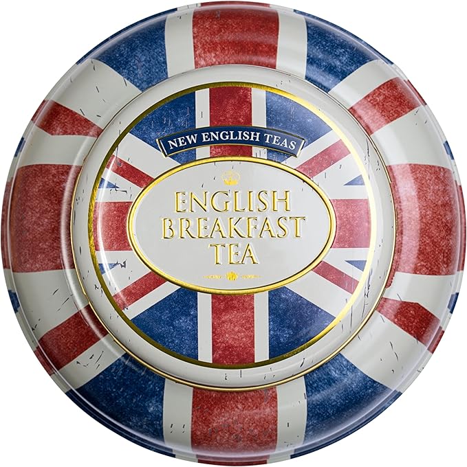 New English Teas Union Jack Large Round Tea Caddy with 240 English Breakfast Teabags
