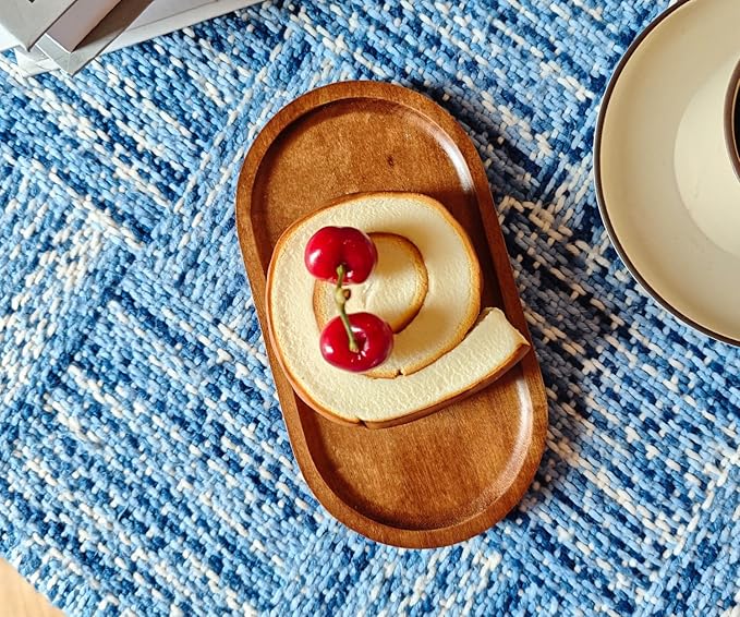 Small Wooden Tray (7.5 x 4.1 inch), Oval Mini Serving Tray for Coffee Tables, Dessert, Snack, Fruit, Acacia Wood Platter for Vegetable, Decor Restaurant