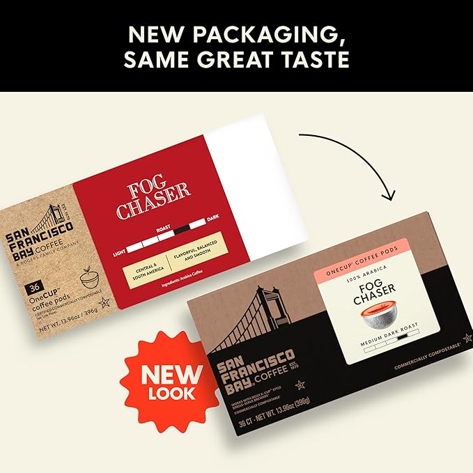 San Francisco Bay Compostable Coffee Pods - Fog Chaser (36 Ct) K Cup Compatible including Keurig 2.0, Medium Dark Roast