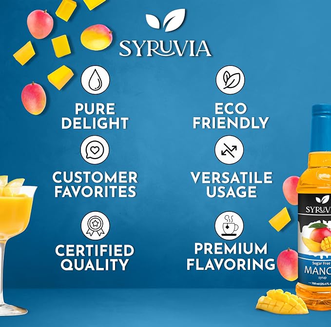 Syruvia Sugar-Free Mango Syrup, Flavored Syrup for Drinks, Cocktails, Lemonades, Iced Teas, and Desserts – 25.4 fl oz, With Pump - Image 5