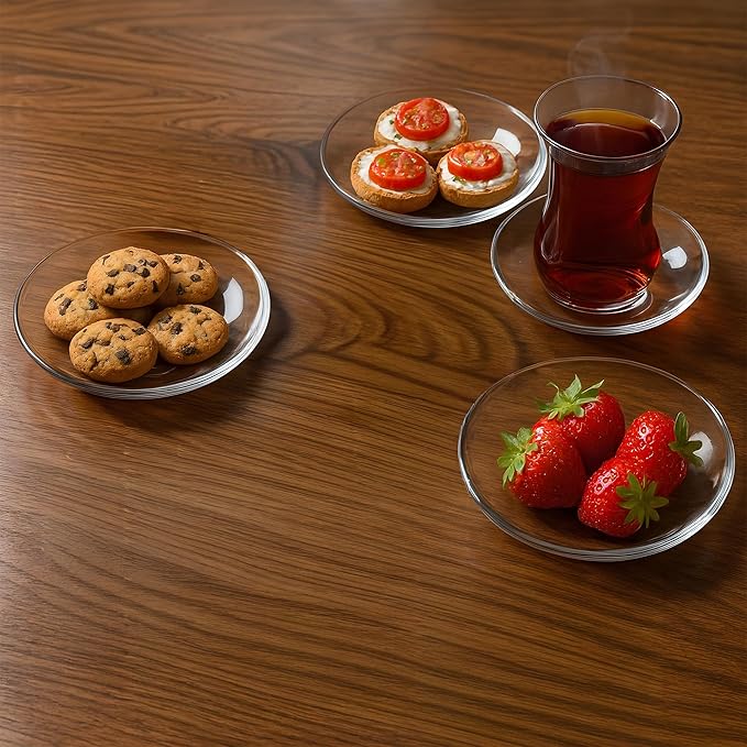Glass Saucer Plates Set of 6, Coffee & Tea Saucers, Dipping Sauce Cups, Soy Sauce Dish, Small Plates for Side Dishes, Appetizer Plates for Home Kitchen