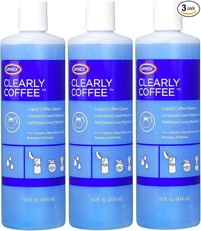 Urnex Clearly Coffee Pot Cleaner - 3 Pack - Made in the USA - French Press Liquid Cleaner for Glass Bowls Airpots Satellite Brewers and Thermal Servers Removes Coffee Oils by Urnex