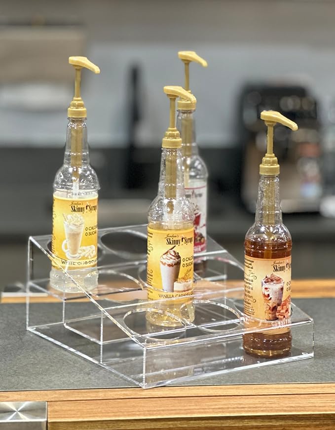 Designstyles Acrylic Coffee Syrup - 3 Tier 9 Bottles Coffee Syrup Stand Organizer - Clear Acrylic Organizer for Syrups, Wine, Soda and Beer by Designstyles