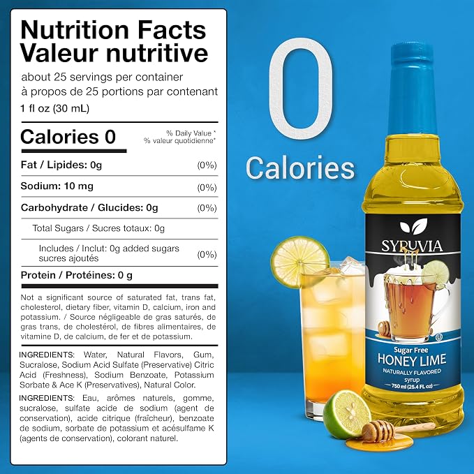 Syruvia Sugar Free Honey Lime Flavored Syrup for Drinks, Cocktails, Mocktails, Iced Teas and Desserts – 25.4 fl oz, With Pump - Image 2