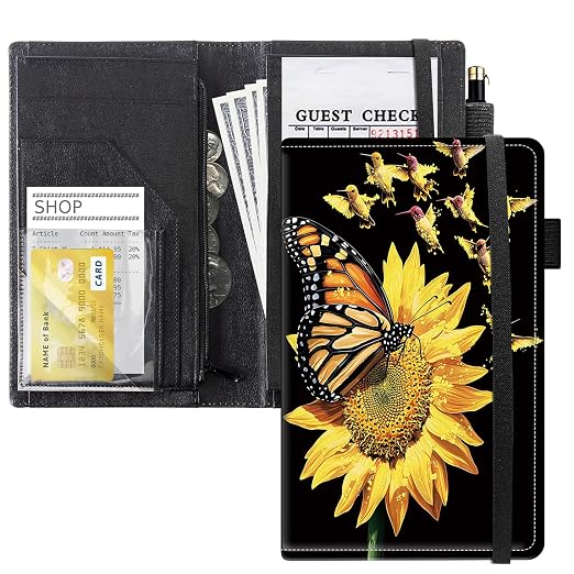 Server Books for Waitress, 5x9 Inch Waitstaff Server Order Pads, 11 Large Pockets, Cute PU Leather Waitress Book Server Wallet with Elastic Band Fit Server Apron,Butterfly & Birds by Unknown