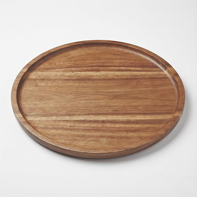 13.7 Inches Charcuterie Board | Multi-Functional Round Wooden Tray – Acacia Wood Serving Tray & Coffee Station Organizer for Kitchen Counter, Decorative Wooden Round Tray for Home Decor