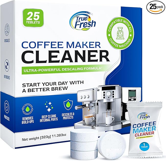 Coffee Machine Cleaner Descaler Tablets 25 Pack - Compatible With Keurig, Nespresso, Philips, Ninja, Delonghi, Miele, Breville & More - Coffee Maker Cleaner Tablets with 1 Year Supply