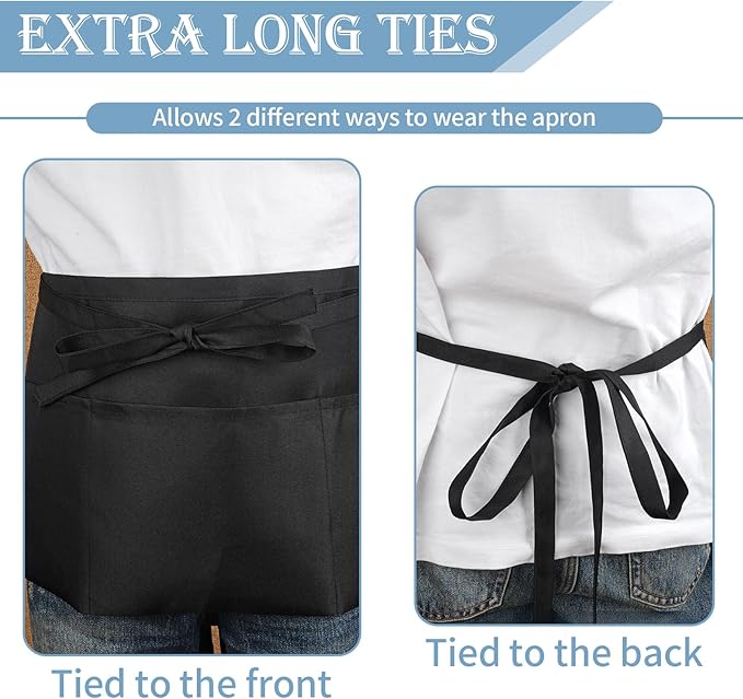 PEASUG Server Apron, Waitress Apron with 3 Pockets, Short Aprons for Women with Pockets for Servers, Waiter, Waitress
