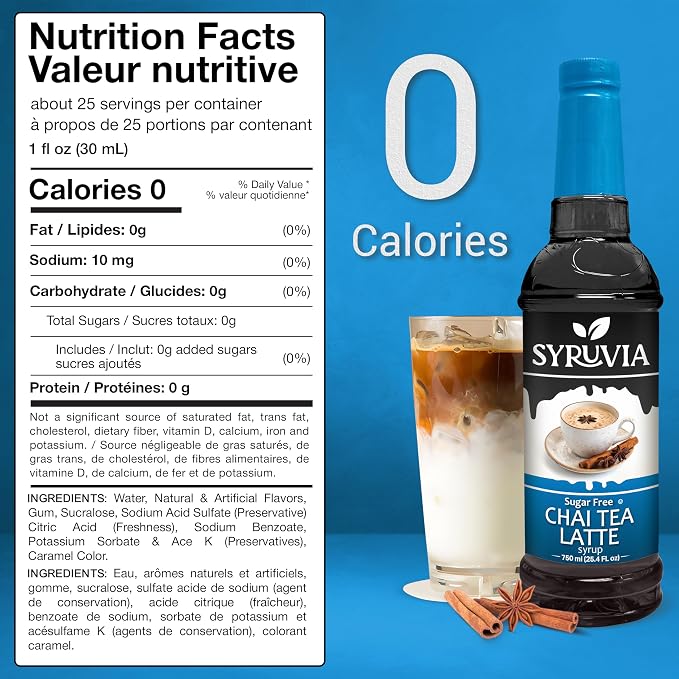 Syruvia Sugar Free Chai Tea Flavored Syrup for Coffee, Drinks, Lattes, and Desserts – 25.4 fl oz, With Pump - Image 2