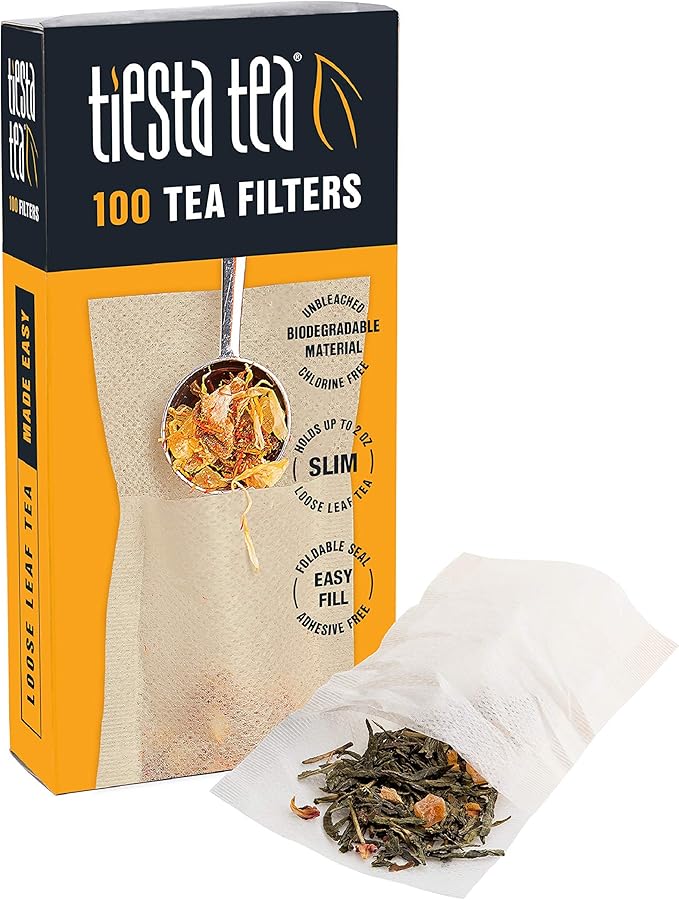 Tiesta Tea Loose Leaf Filters for Brewing, Disposable Infuser for Hot & Iced Drinks, Easy-Fill Steeper, Unbleached Paper, Single-Cup Infuser for Loose Leaves, 100 Empty Bags (6 pack)