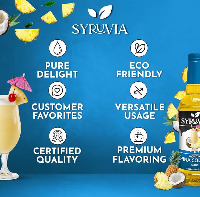 Syruvia Sugar Free Pina Colada Syrup, Flavored Syrup for Cocktails, Drinks, Lemonades, Iced Teas, and Desserts – 25.4 fl oz, With Pump - Image 5