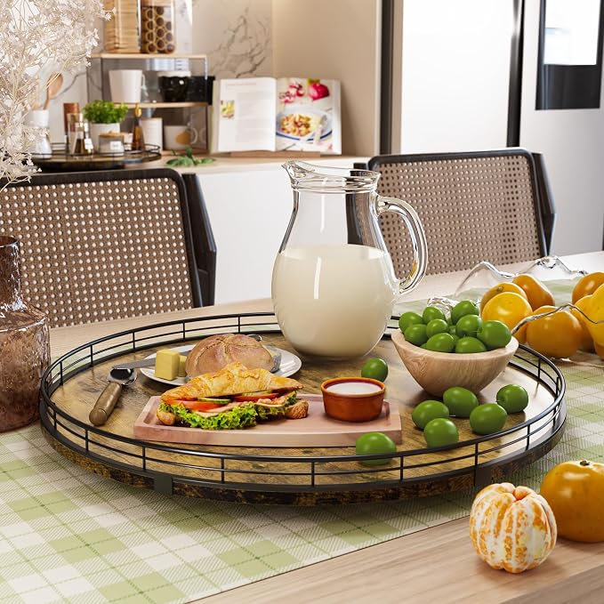 Lazy Susan Turntable Organizer for Table Top, 18’’ Round Wooden Lazy Susan for Cabinet Kitchen Countertop Pantry Dining Coffee Table for Condiments Spices, Rustic Bathroom Vanity Tray for Soap Candle - Image 4
