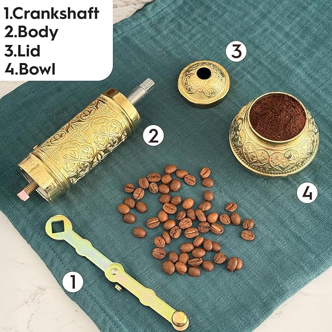 Decorative Handmade Coffee Grinder, Refillable Turkish Pepper Mill, Manual Coffee Mill with Handle, Coffee Grinder Metal with Hand Crank 18 cm-7.1 inch