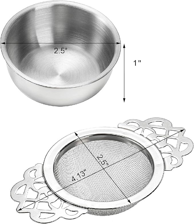 6 Pack Mesh Tea Filter Strainers, Stainless Metal Tea Infuser, Tea Steeper with Handle and Drip Bowl for Loose Tea, Sliver, 2.5 Inch