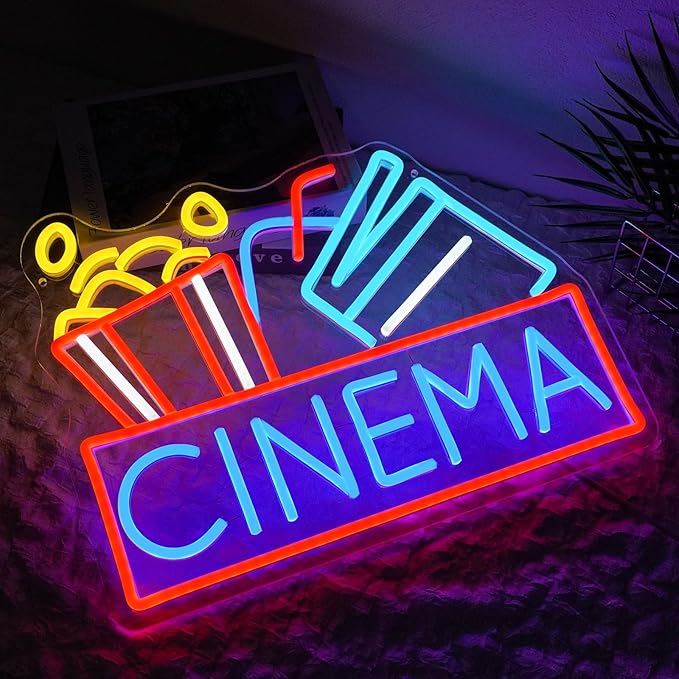 Cinema Neon Sign Dimmable Movie Neon Light Sign for Wall Decor Film Theater Led Signs for Home Bar Movie Night Party Man Cave Film Room Gift 15.7" x 12.2"